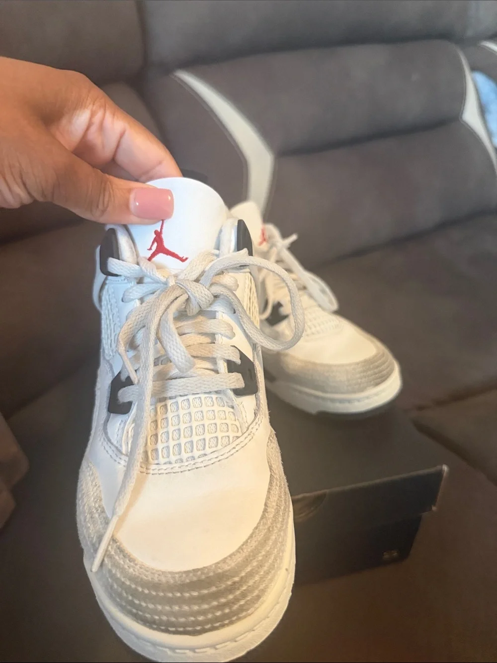 Jordan 4 retro Kids White, Grey & Red Retro Sneakers